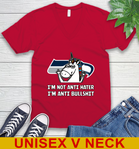 Seattle Seahawks NFL Football Unicorn I'm Not Anti Hater I'm Anti Bullshit V-Neck T-Shirt 7