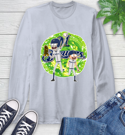 MLB Milwaukee Brewers Rick And Morty Commissioner's Trophy Baseball Sports Long Sleeve T-Shirt 6