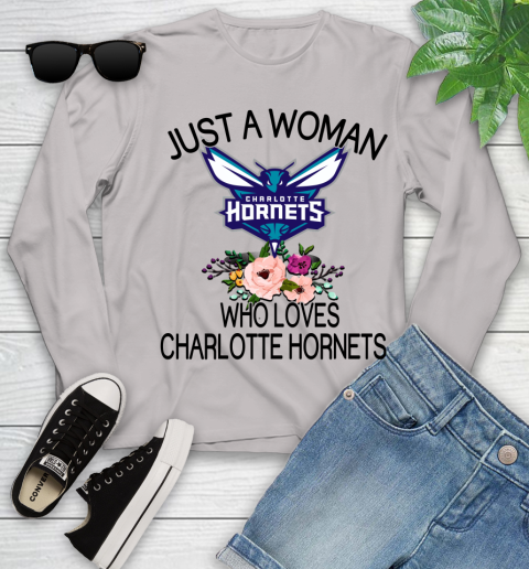 NBA Just A Woman Who Loves Charlotte Hornets Basketball Sports Youth Long Sleeve 9