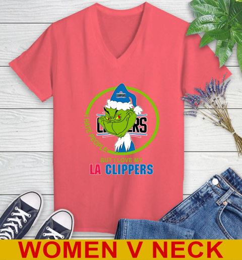 LA Clippers NBA Christmas Grinch I Hate People But I Love My Favorite Basketball Team Women's V-Neck T-Shirt 7