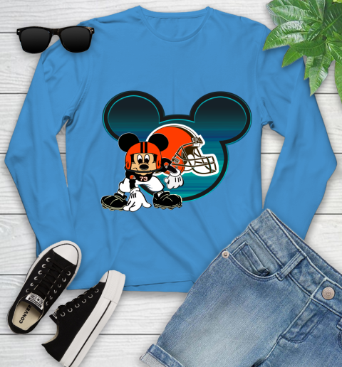 NFL Cleveland Browns Mickey Mouse Disney Football T Shirt Youth Long Sleeve 7