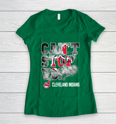 MLB Cleveland Indians Baseball Can't Stop Vs Cleveland Indians Women's V-Neck T-Shirt 3