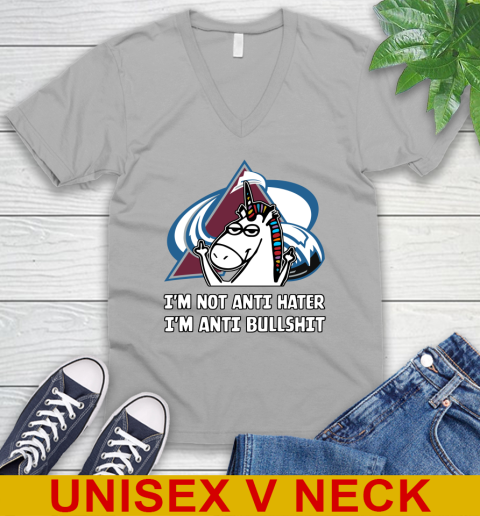 Colorado Avalanche NHL Hockey Unicorn I'm Not Anti Hater I'm Anti Bullshit V-Neck T-Shirt 4