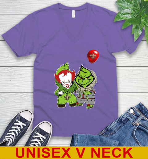 New Orleans Saints Baby Pennywise Grinch Christmas NFL Football V-Neck T-Shirt 9