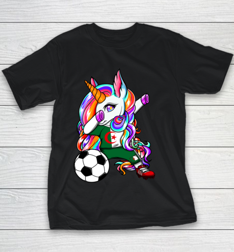 Dabbing Unicorn Algeria Soccer Fans Jersey Algerian Football Youth T-Shirt