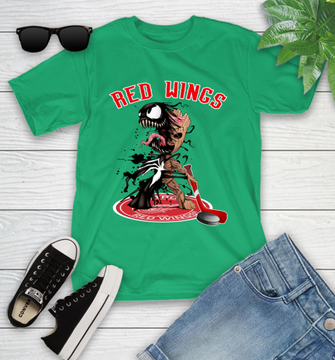 NHL Detroit Red Wings Hockey Venom Groot Guardians Of The Galaxy Youth T-Shirt 6