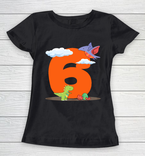 Kids 6th Birthday Cute Dinosaur Gift Girl Boy 6 Years Old Women's T-Shirt