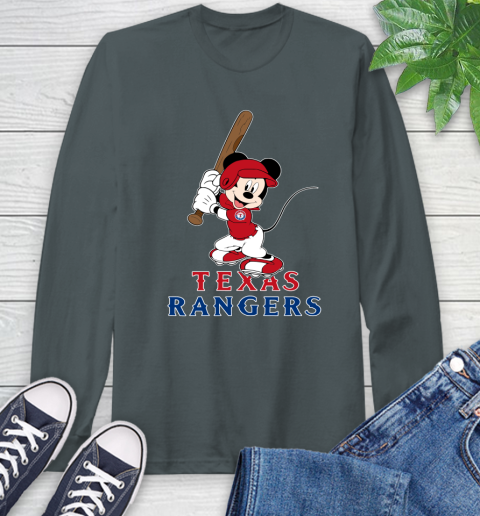 MLB Baseball Texas Rangers Cheerful Mickey Mouse Shirt Long Sleeve T-Shirt 7