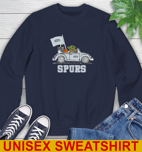 NBA Basketball San Antonio Spurs Darth Vader Baby Yoda Driving Star Wars Shirt Sweatshirt 3