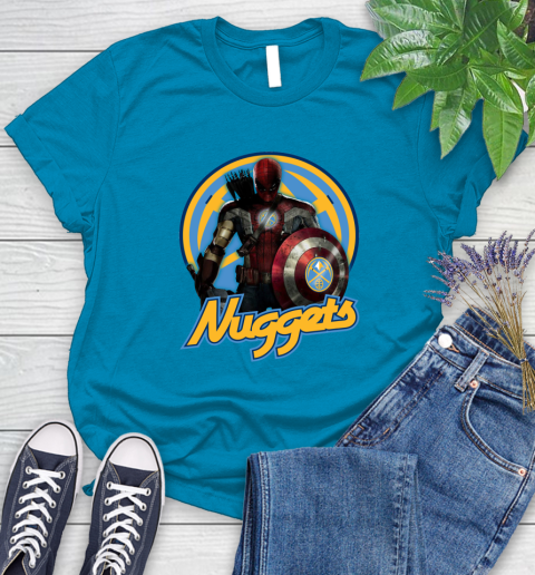 Denver Nuggets NBA Basketball Captain America Thor Spider Man Hawkeye Avengers Women's T-Shirt 7