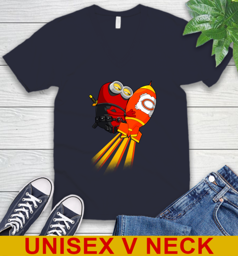 NFL Football Chicago Bears Deadpool Minion Marvel Shirt V-Neck T-Shirt 2