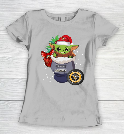 Pittsburgh Penguins Christmas Baby Yoda Star Wars Funny Happy NHL Women's T-Shirt 6