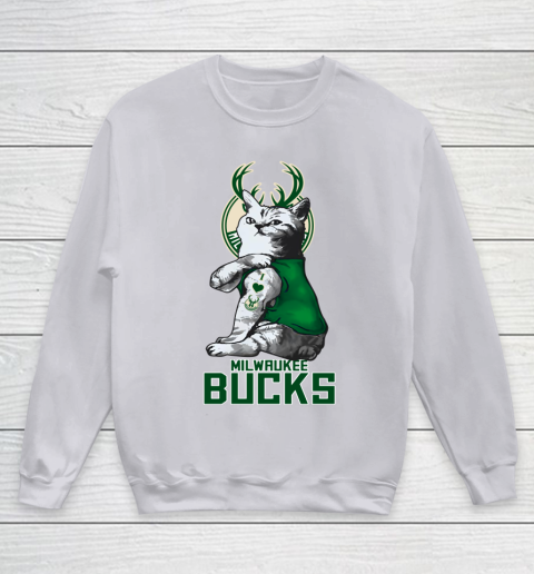 NBA Basketball My Cat Loves Milwaukee Bucks Youth Sweatshirt 3