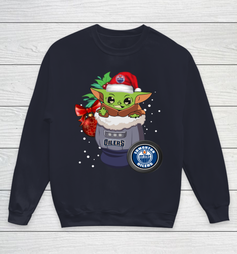 Edmonton Oilers Christmas Baby Yoda Star Wars Funny Happy NHL Youth Sweatshirt 3