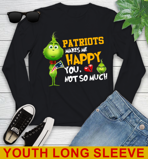 NFL New England Patriots Makes Me Happy You Not So Much Grinch Football Sports Youth Long Sleeve