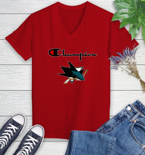 NHL Hockey San Jose Sharks Champion Shirt Women's V-Neck T-Shirt 8
