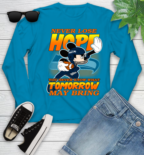 Seattle Seahawks NFL Football Mickey Disney Never Lose Hope Youth Long Sleeve 8