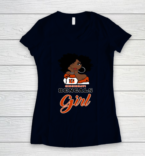 Cincinnati Bengals Girl NFL Women's V-Neck T-Shirt 3
