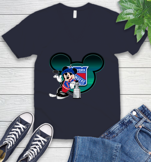 NHL New York Rangers Stanley Cup Mickey Mouse Disney Hockey T Shirt V-Neck T-Shirt 3