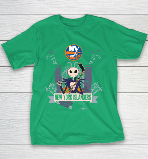 NHL New York Islanders Hockey Jack Skellington Halloween Youth T-Shirt 3