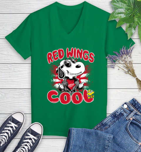 NHL Hockey Detroit Red Wings Cool Snoopy Shirt Women's V-Neck T-Shirt 4