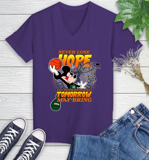 Milwaukee Bucks NBA Basketball Mickey Disney Never Lose Hope Women's V-Neck T-Shirt 3