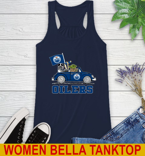 NHL Hockey Edmonton Oilers Darth Vader Baby Yoda Driving Star Wars Shirt Racerback Tank 11