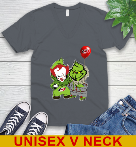 Carolina Hurricanes Baby Pennywise Grinch Christmas NHL Hockey V-Neck T-Shirt 5