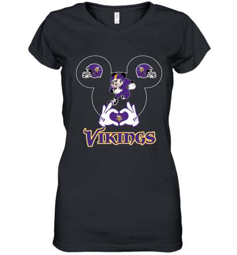 I Love The Vikings Mickey Mouse Minnesota Vikings Women's V-Neck T-Shirt