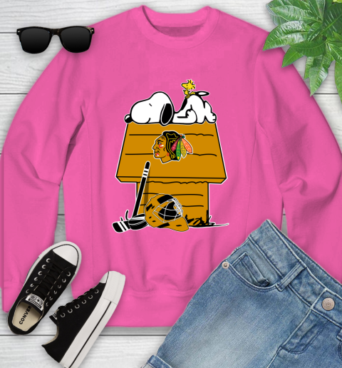 Chicago Blackhawks NHL Hockey Snoopy Woodstock The Peanuts Movie Youth Sweatshirt 7