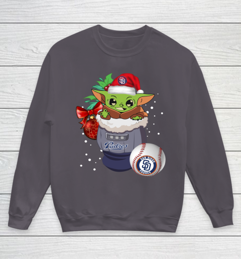 San Diego Padres Christmas Baby Yoda Star Wars Funny Happy MLB Youth Sweatshirt 6