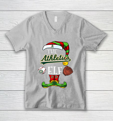 Oakland Athletics Christmas ELF Funny MLB V-Neck T-Shirt 3