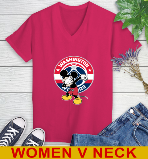 Washington Wizards NBA Basketball Dabbing Mickey Disney Sports Women's V-Neck T-Shirt 10