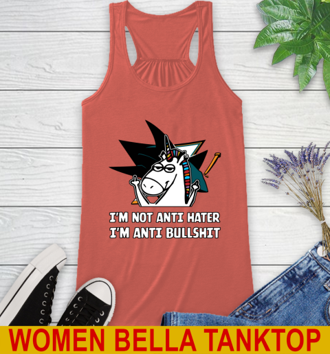 San Jose Sharks NHL Hockey Unicorn I'm Not Anti Hater I'm Anti Bullshit Racerback Tank 4