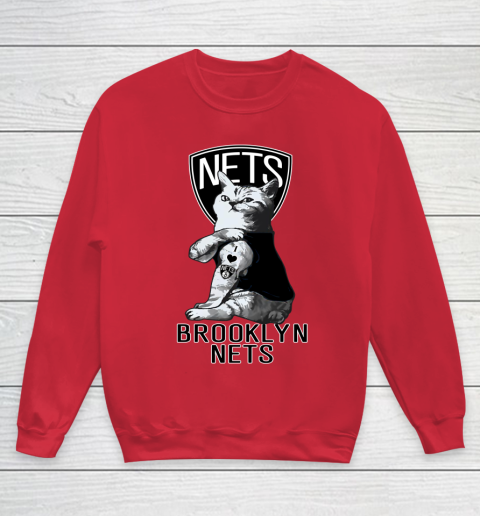 NBA Basketball My Cat Loves Brooklyn Nets Youth Sweatshirt 7