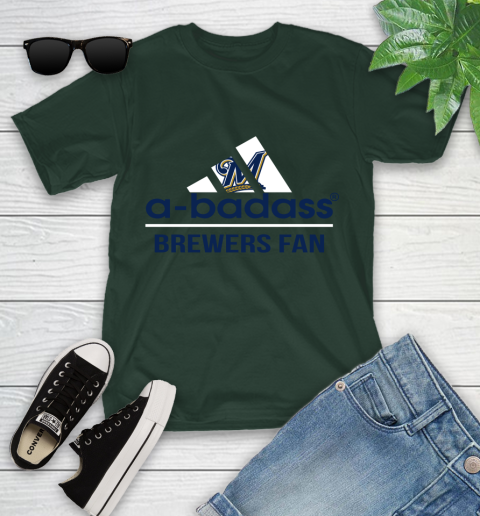 MLB A Badass Milwaukee Brewers Fan Adidas Baseball Sports Youth T-Shirt 5
