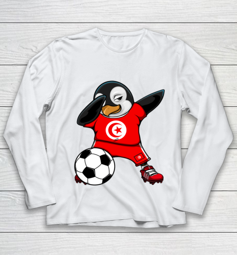 Dabbing Penguin Tunisia Soccer Fans Jersey Football Lovers Youth Long Sleeve