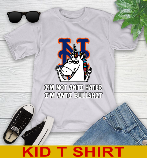 New York Mets MLB Baseball Unicorn I'm Not Anti Hater I'm Anti Bullshit Youth T-Shirt 5
