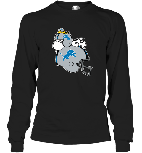 Snoopy And Woodstock Resting On Detroit Lions Helmet Long Sleeve T-Shirt