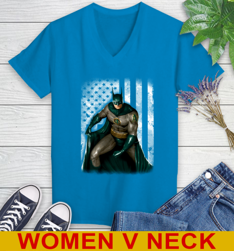 Oakland Athletics MLB Baseball Batman DC American Flag Shirt Women's V-Neck T-Shirt 7