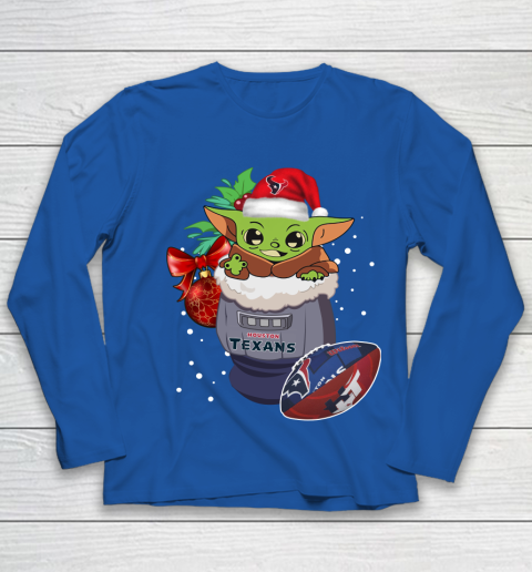 Houston Texans Christmas Baby Yoda Star Wars Funny Happy NFL Youth Long Sleeve 9