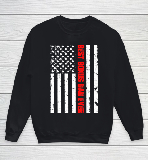 Father's Day Funny Gift Ideas Apparel  Mens Best Bonus Dad Ever American Flag Fathers Day 4th of Ju Youth Sweatshirt