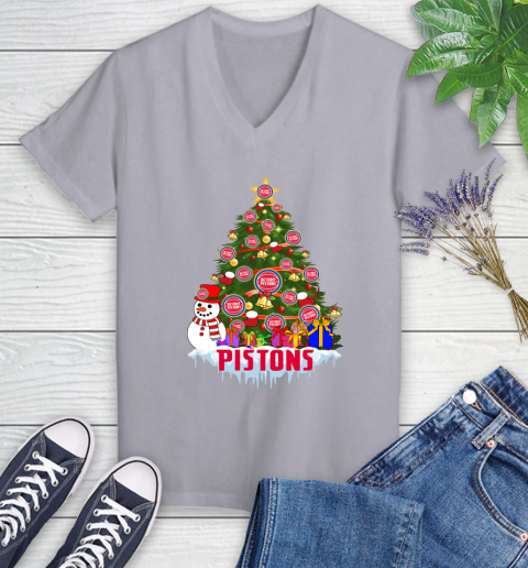 Detroit Pistons Merry Christmas NBA Basketball Sports Women's V-Neck T-Shirt 4
