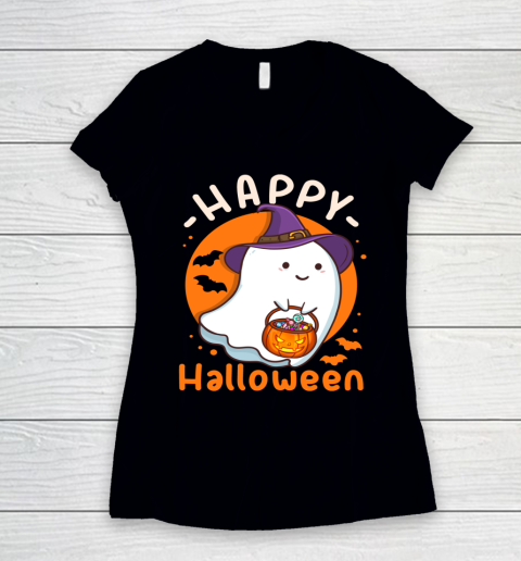 Happy Halloween Ghost Pumpkin Halloween Party Women's V-Neck T-Shirt