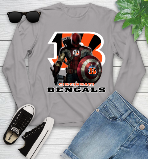 NFL Captain America Thor Spider Man Hawkeye Avengers Endgame Football Cincinnati Bengals Youth Long Sleeve 5