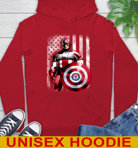 Texas Rangers MLB Baseball Captain America Marvel Avengers American Flag Shirt Hoodie 10