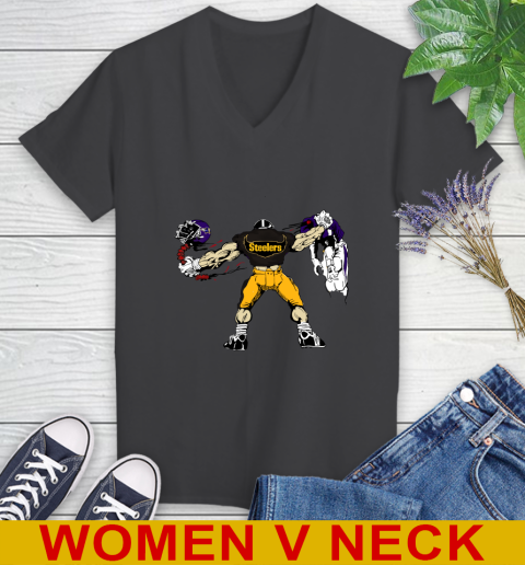 Pittsburgh Steelers NFL Football Fight For Victory Women's V-Neck T-Shirt 9