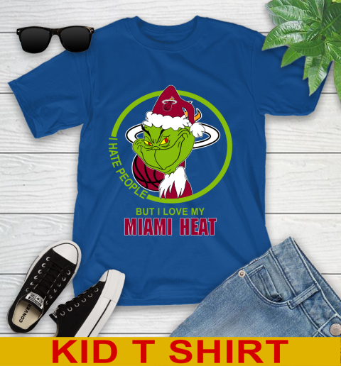 Miami Heat NBA Christmas Grinch I Hate People But I Love My Favorite Basketball Team Youth T-Shirt 9