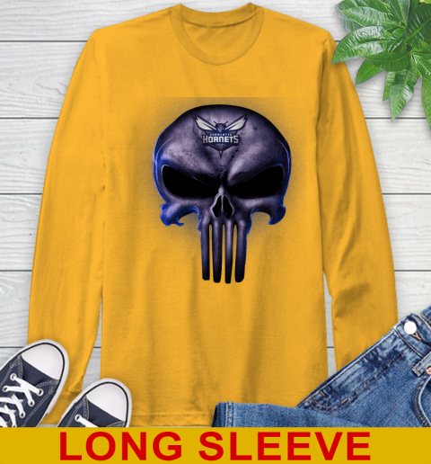 Charlotte Hornets NBA Basketball Punisher Skull Sports Long Sleeve T-Shirt 2