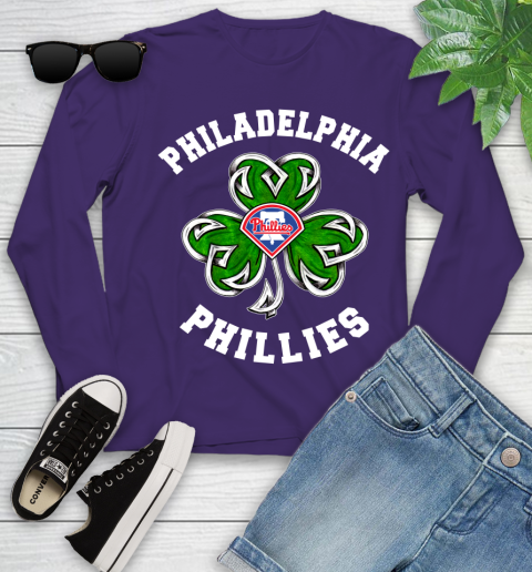MLB Philadelphia Phillies Three Leaf Clover St Patrick's Day Baseball Sports Youth Long Sleeve 4